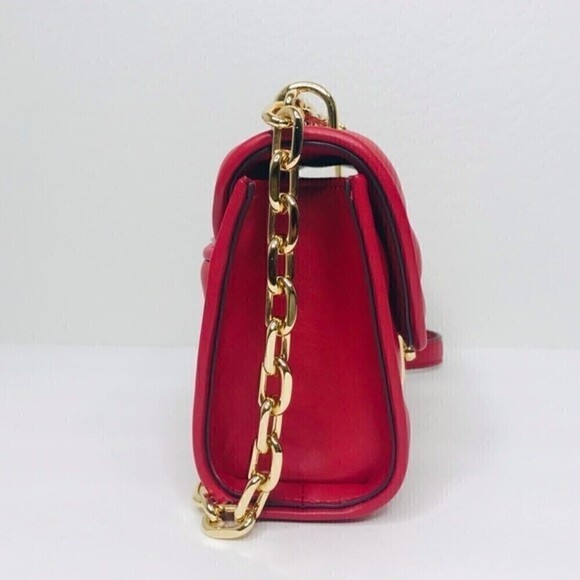 New! Michael Kors SM Flap XBody Serena Chili Quilted Stud Chain Mini Crossbody - Picture 8 of 16